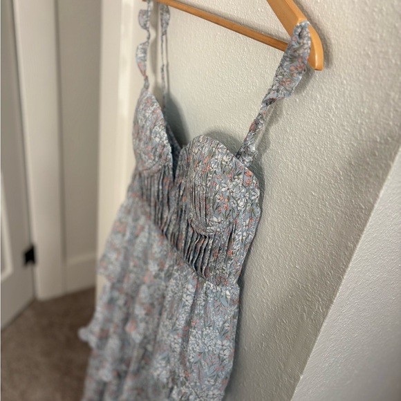 ASTR Pastel Blue Floral Maxi Dress with Ruffle Straps - Picture 10 of 11